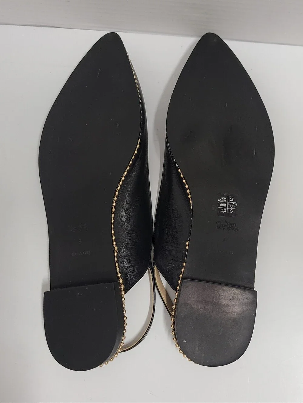 Coach Black Leather Vae Skimmer Studded Slingback Flats Sz 8 - Picture 14 of 14